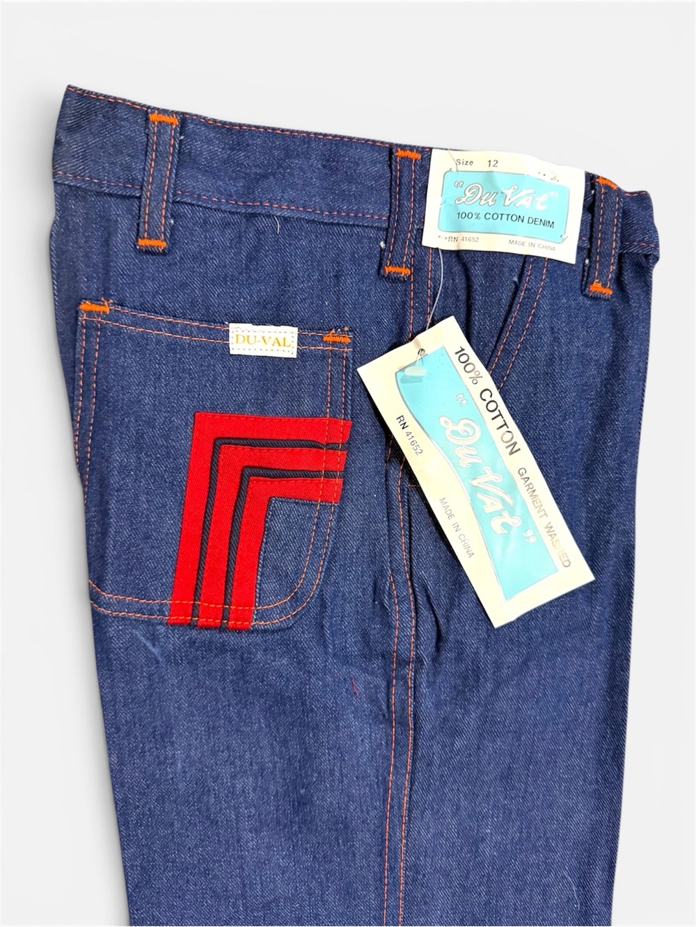 Kid’s Deadstock 100% Cotton Jeans with Red Accent on Pocket - Picture 4 of 5
